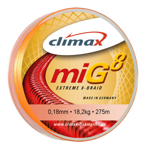 Climax Platinum miG8 fluo-orange 8fach geflochtene Schnur